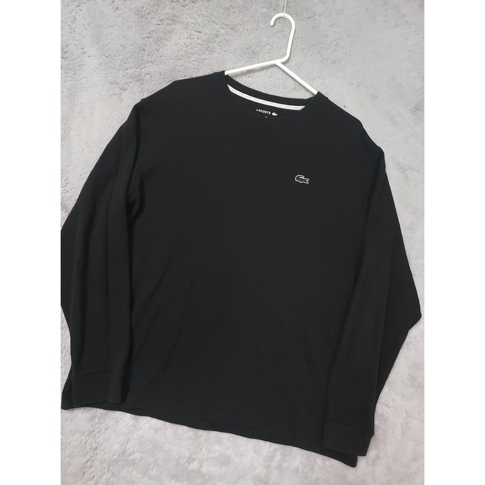 Lacoste Shirt Men XXL Waffle Knit Thermal Long Sleeve Sleepwear Black Casual 2XL